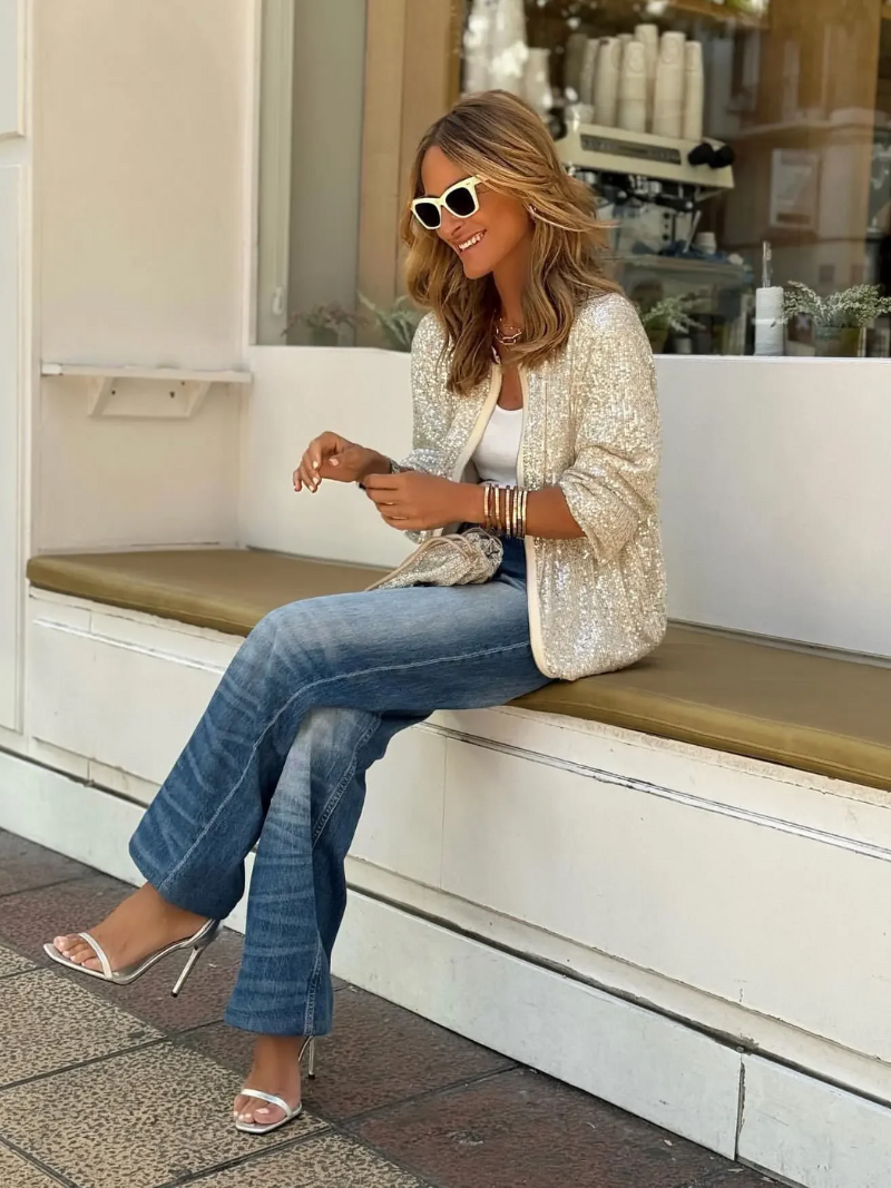 Image of Women's Sequin Bomber Jacket