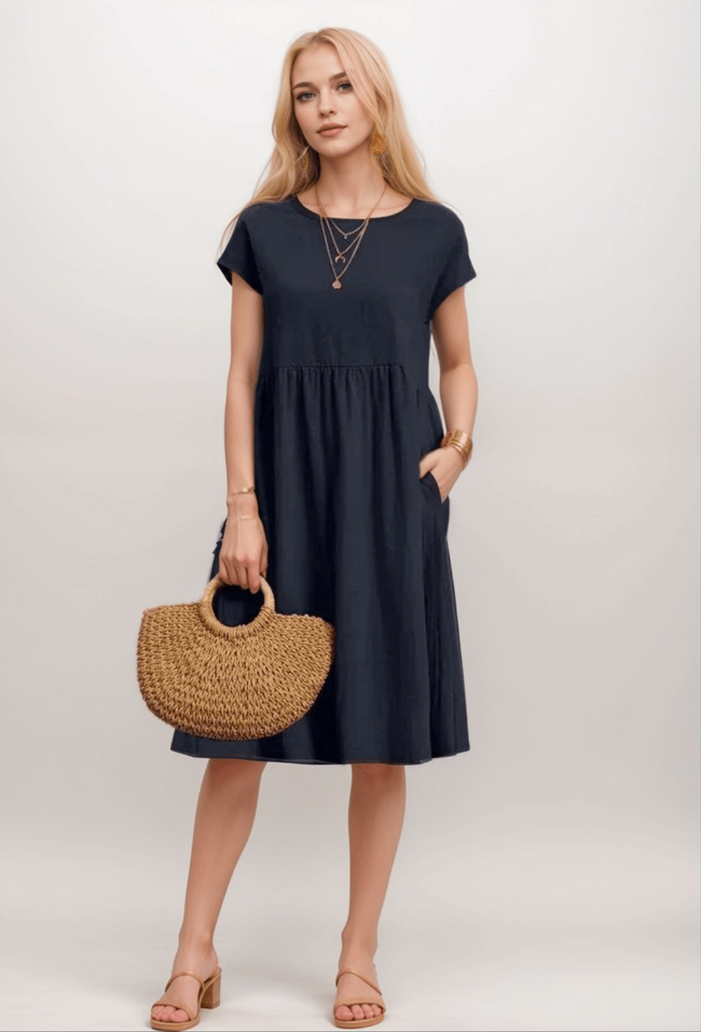 Image of Women's Short Sleeve A-Line Midi Dress