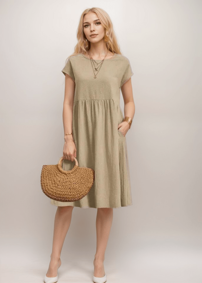 Image of Women's Short Sleeve A-Line Midi Dress