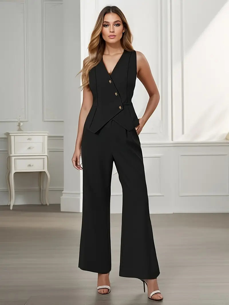 Image of Women's Sleeveless Vest Wide Leg Pants Set