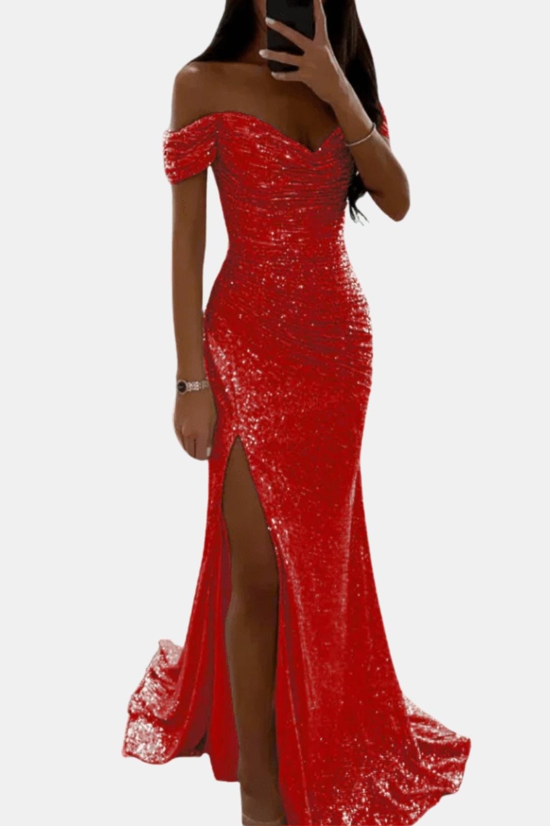 Image of Women's Slit Off-Shoulder Maxi Dress