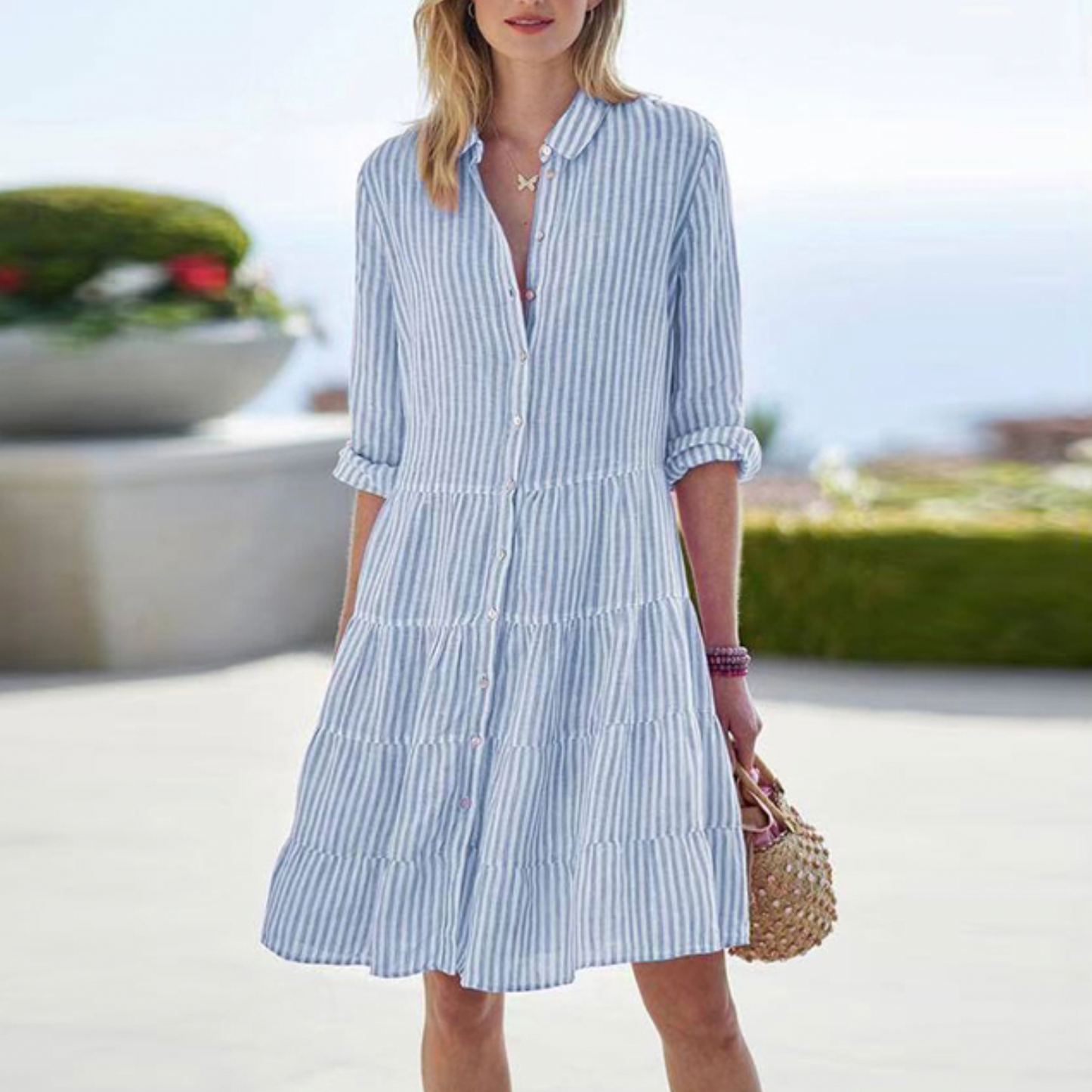 Image of Women's Striped Button-Down Shirt Dress