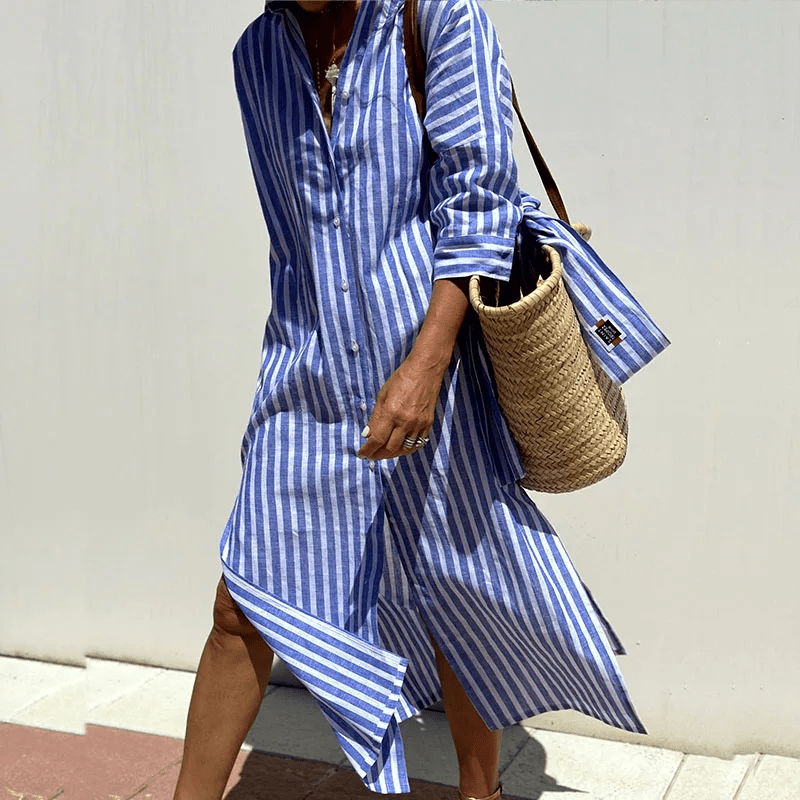 Image of Women's Striped Shirt Midi Dress