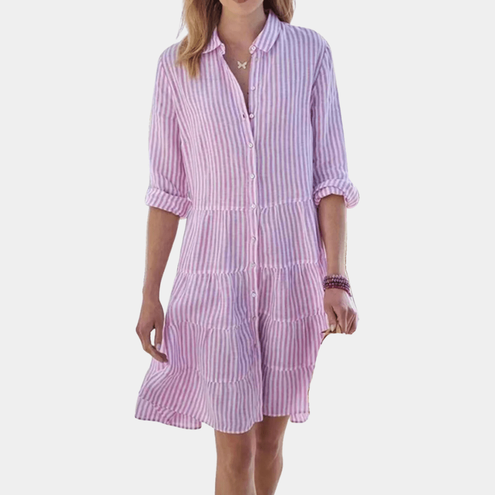 Image of Women's Striped Tiered Shirt Mini Dress