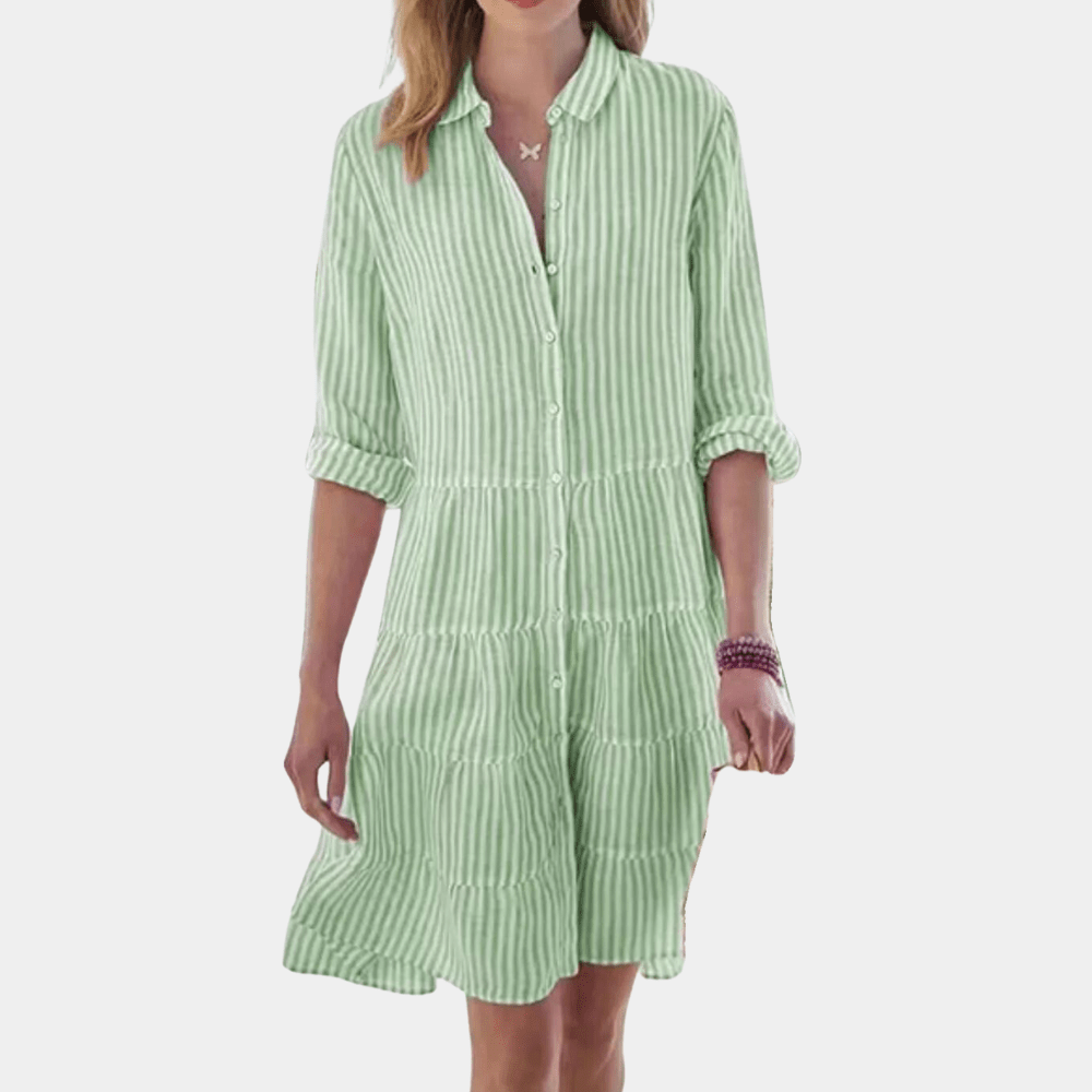 Image of Women's Striped Tiered Shirt Mini Dress