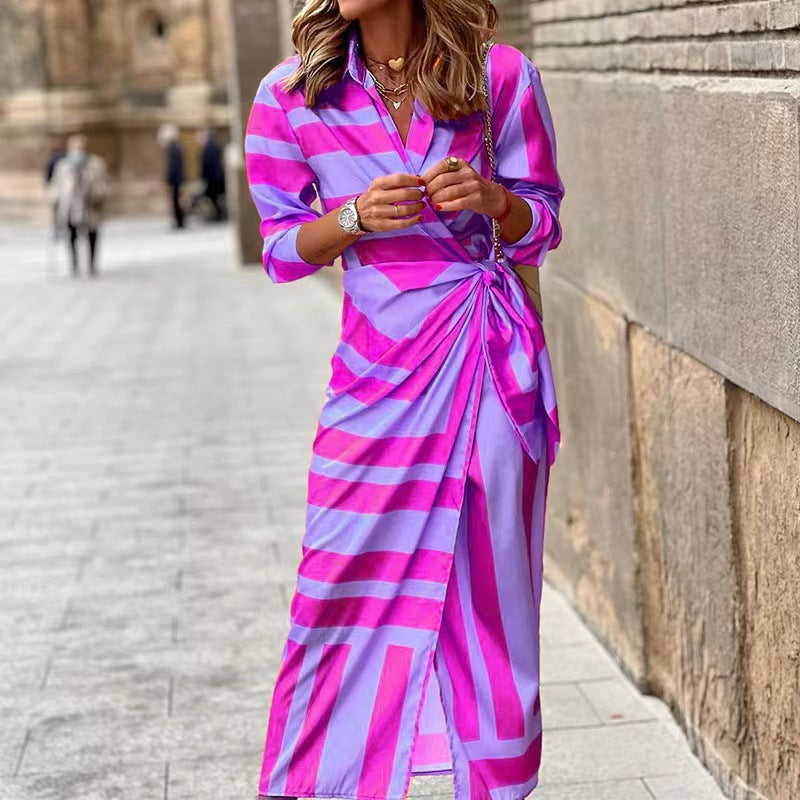 Image of Women's Striped Wrap Midi Dress