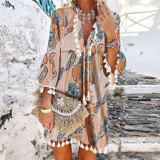 Image of Women's Tassel Boho Mini Dress