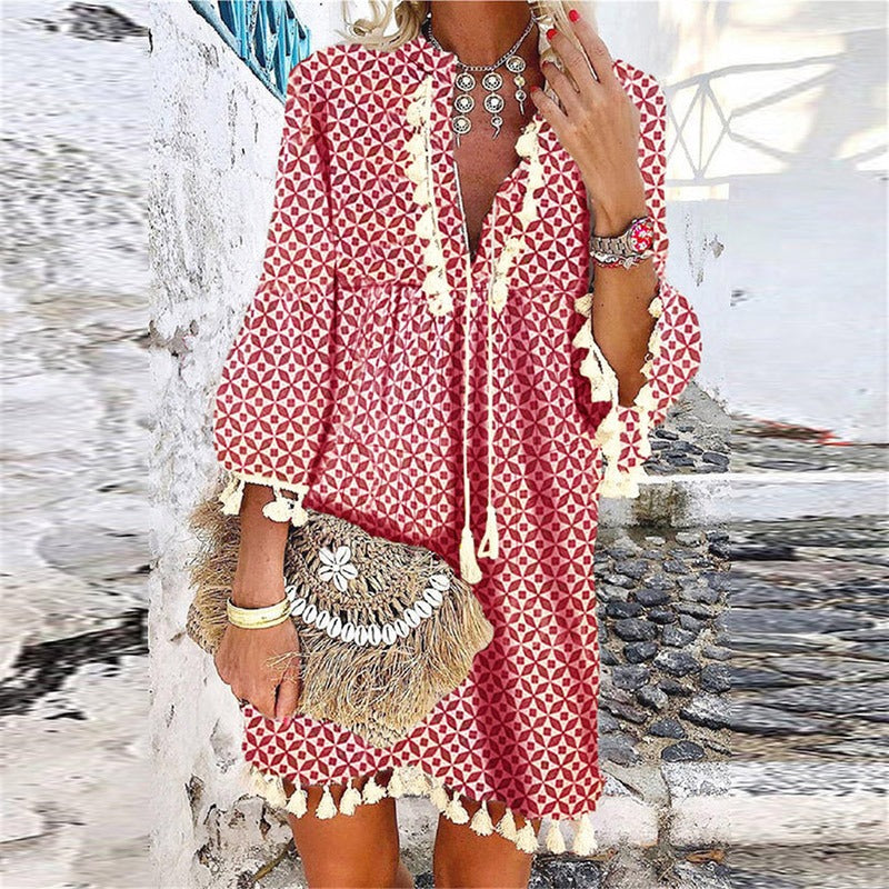 Image of Women's Tassel Boho Mini Dress
