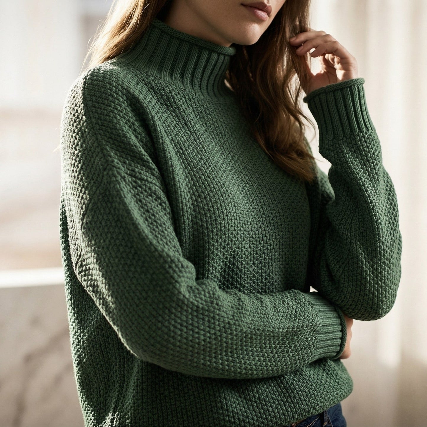 Image of Women's Textured Mock Neck Sweater