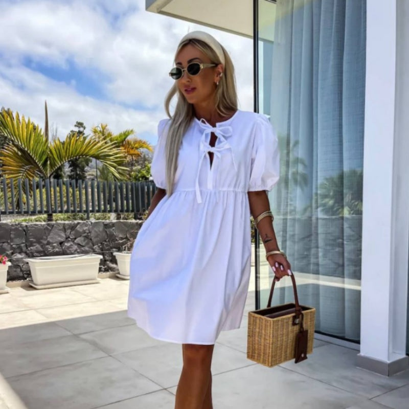 Image of Women's Tie Neck A-Line Mini Dress