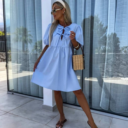 Image of Women's Tie Neck A-Line Mini Dress