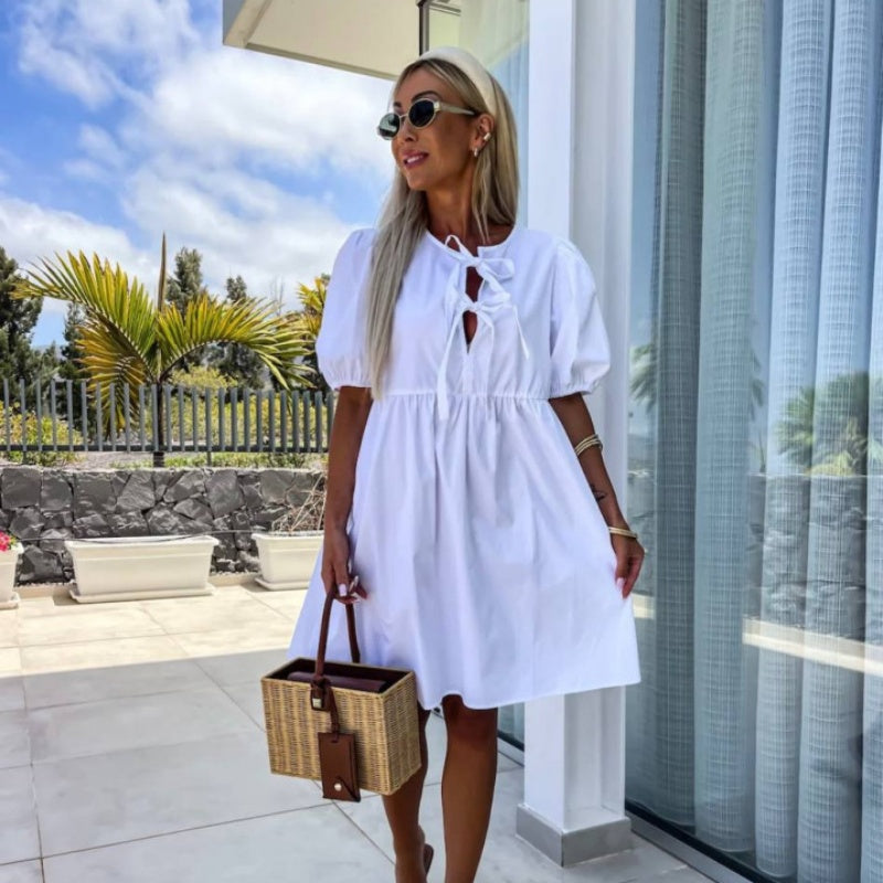 Image of Women's Tie Neck A-Line Mini Dress