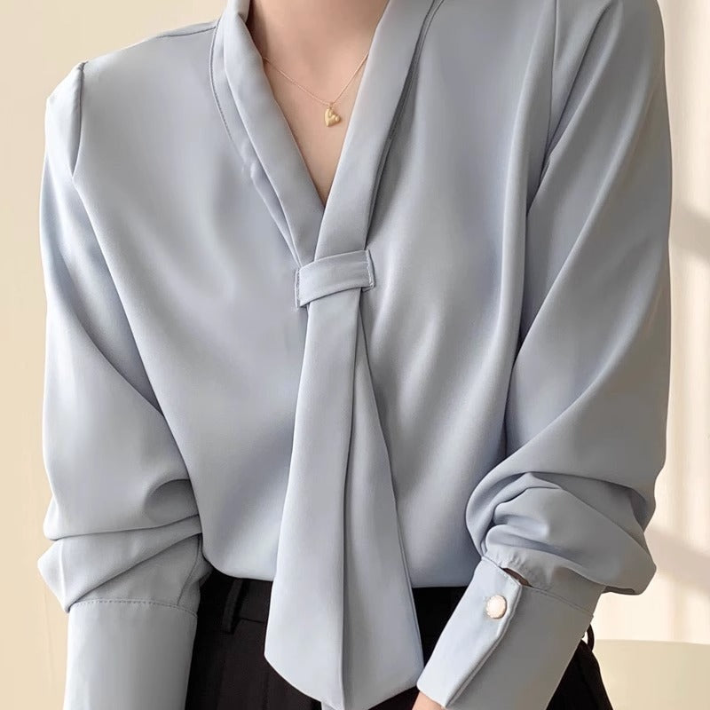 Image of Women's Tie Neck Long Sleeve Blouse