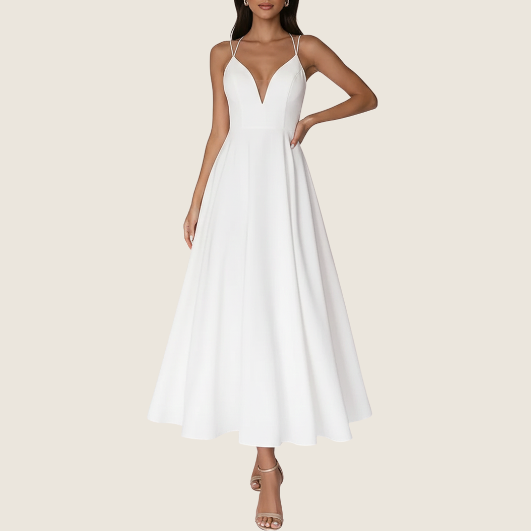 Image of Women's V-Neck A-Line Midi Dress