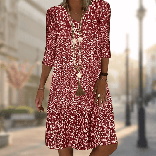Image of Women's V-Neck Floral A-Line Midi Dress