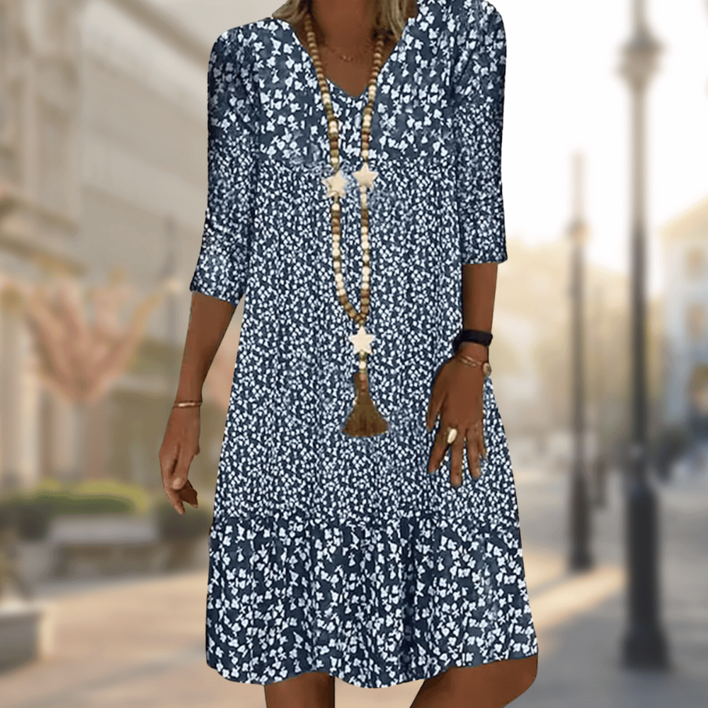 Image of Women's V-Neck Floral A-Line Midi Dress