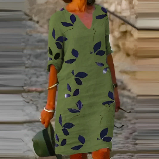 Image of Women's V-Neck Floral Print Midi Dress