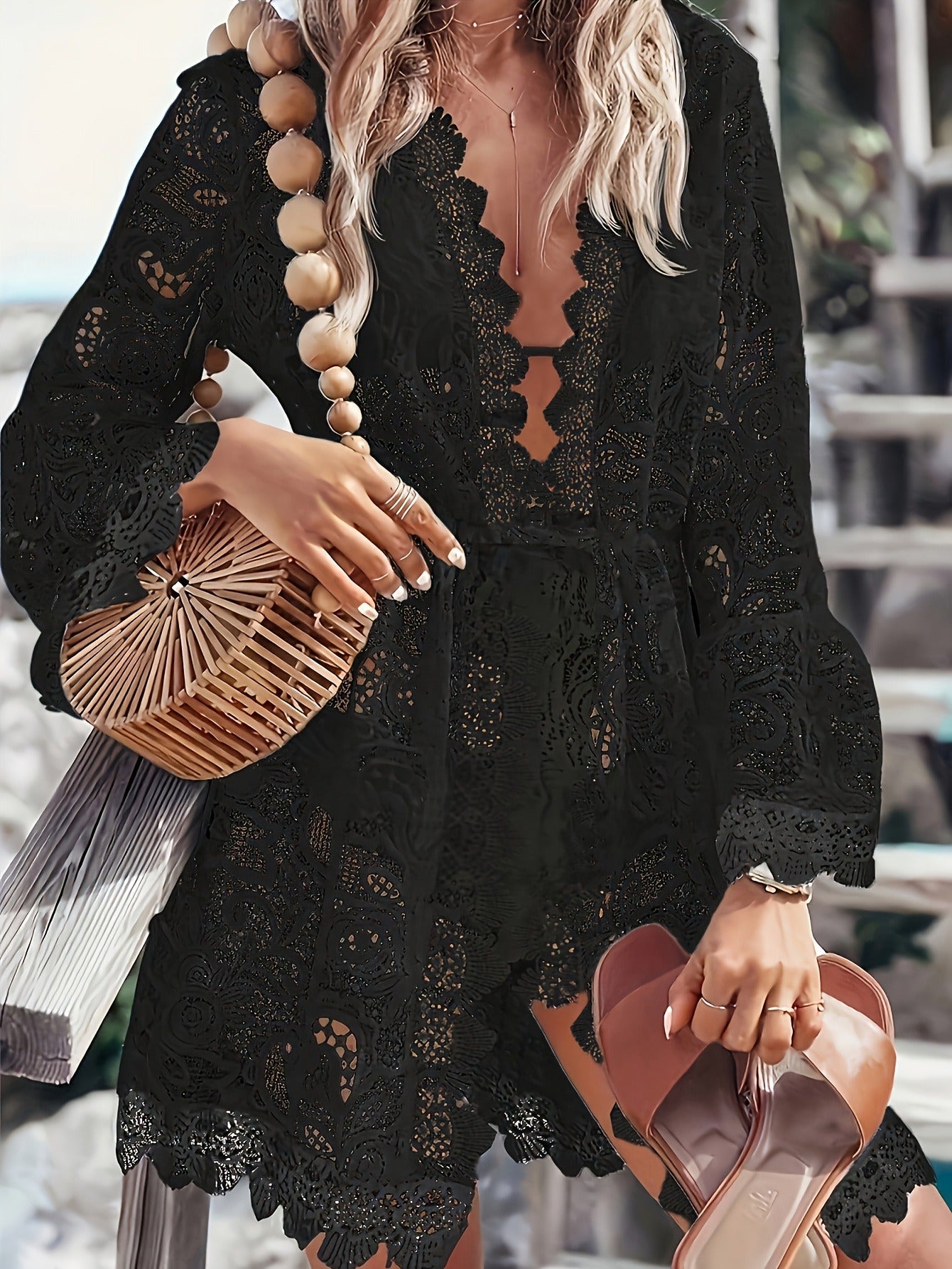 Image of Women's V-Neck Lace Mini Dress