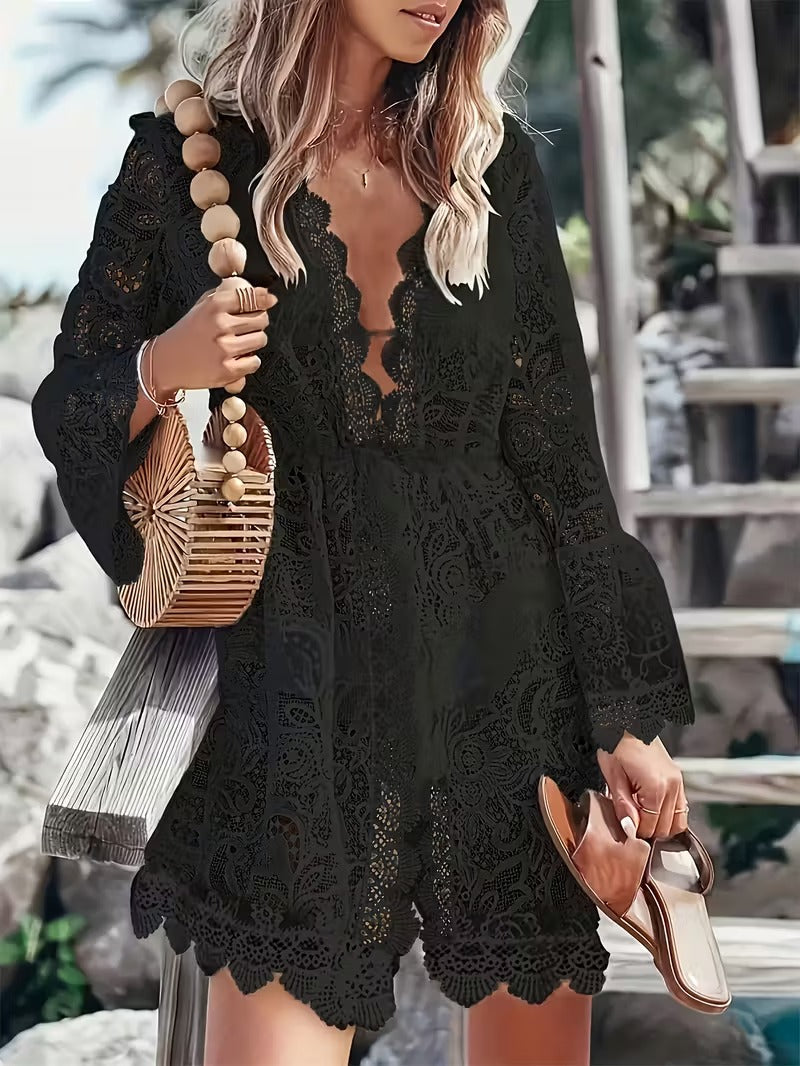 Image of Women's V-Neck Lace Mini Dress