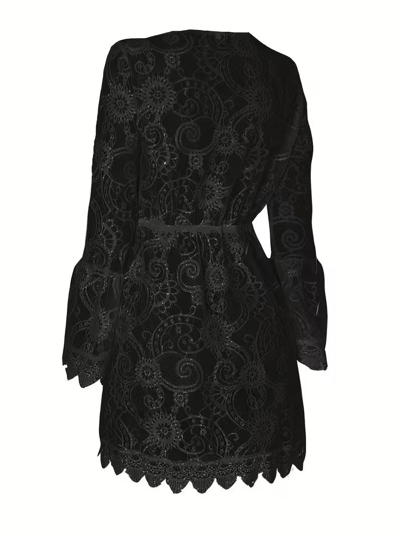 Image of Women's V-Neck Lace Mini Dress
