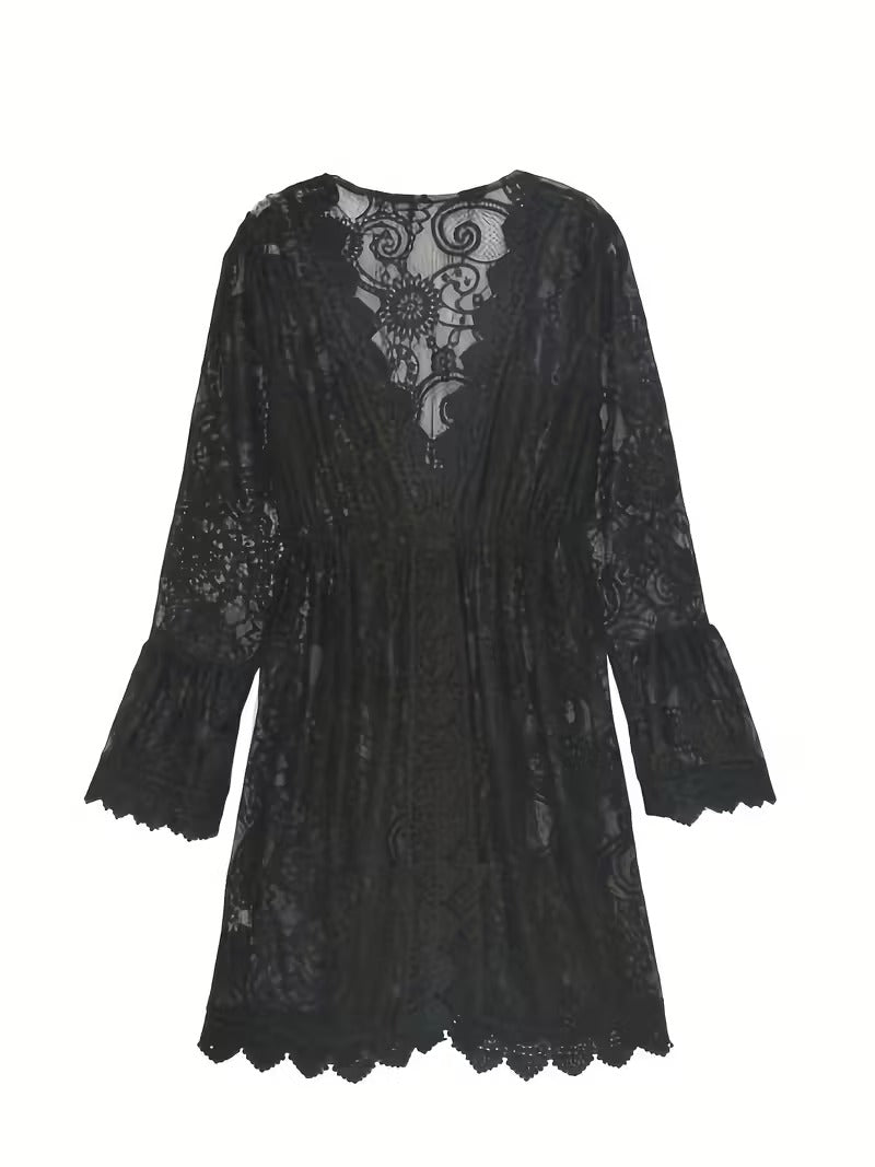 Image of Women's V-Neck Lace Mini Dress