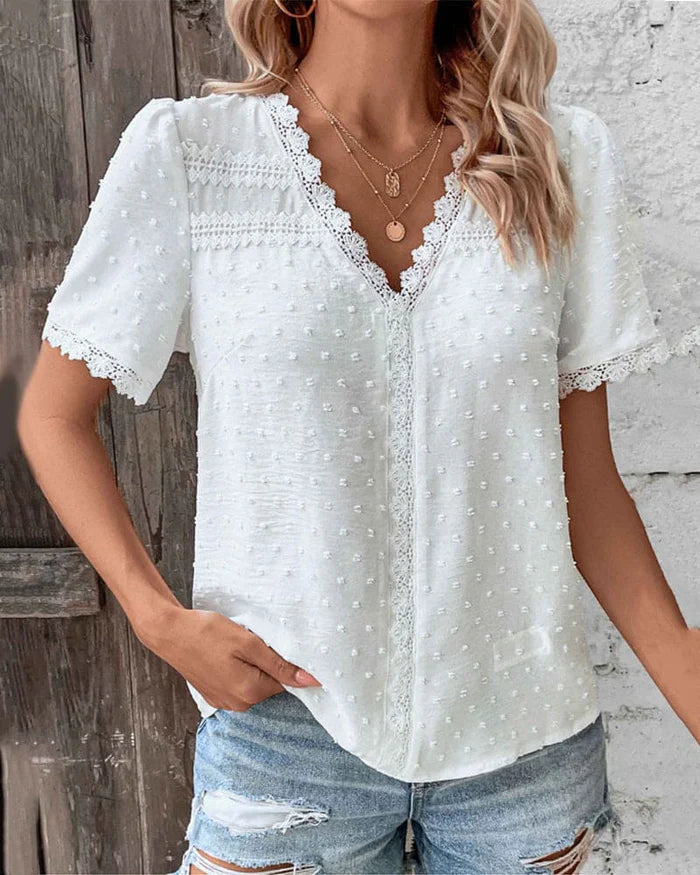 Image of Women's V-Neck Lace Trim Blouse