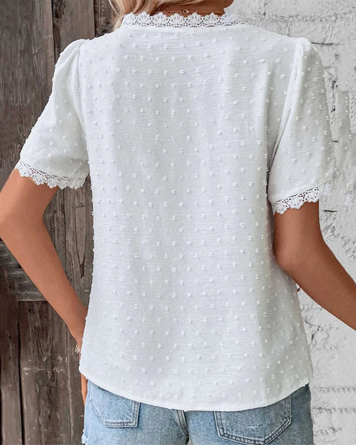 Image of Women's V-Neck Lace Trim Blouse