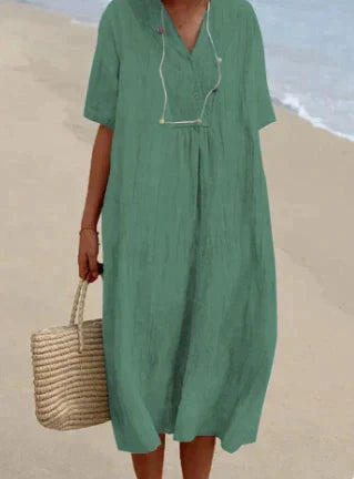 Image of Women's V-Neck Midi Tunic Dress