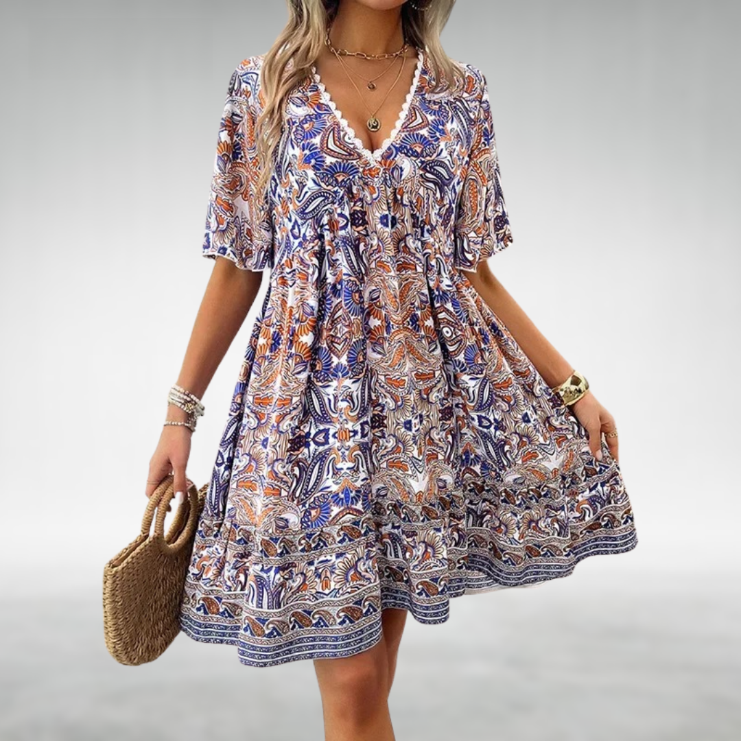 Image of Women's V-Neck Printed Mini Dress