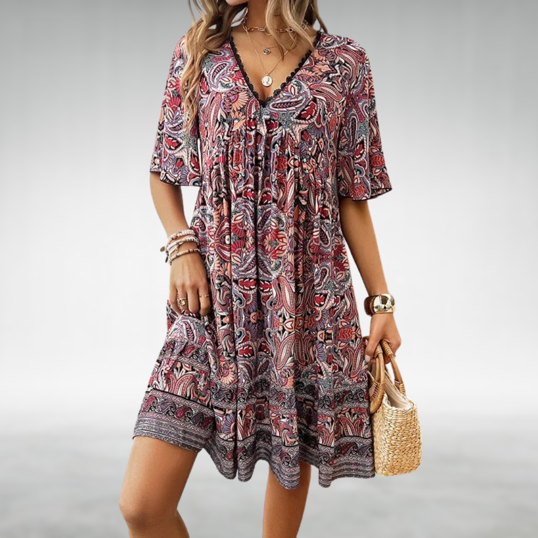 Image of Women's V-Neck Printed Mini Dress
