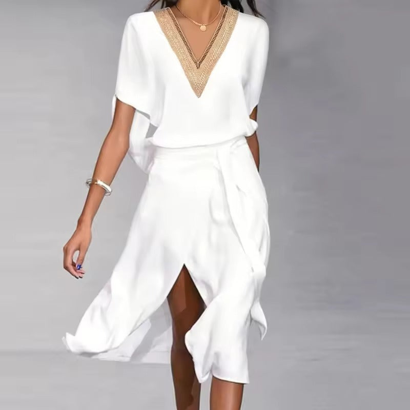 Image of Women's V-Neck Wrap Midi Dress