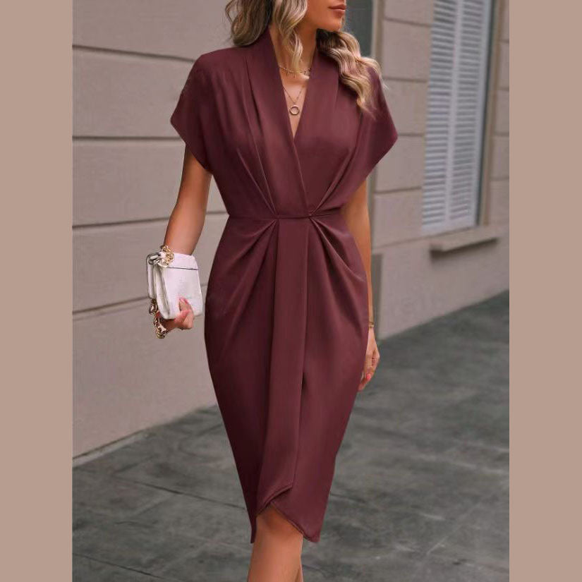 Image of Women's V-Neck Wrap Midi Dress