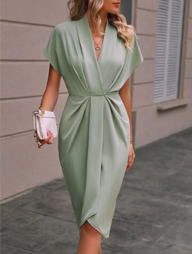 Image of Women's V-Neck Wrap Midi Dress