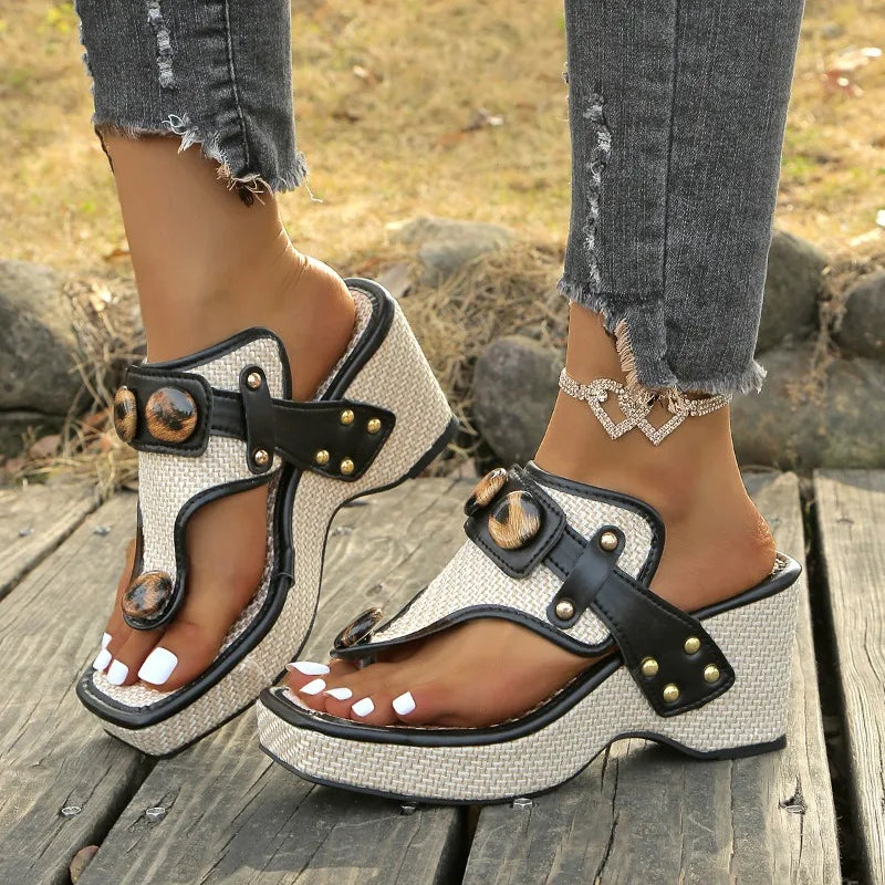 Image of Women's Wedge Platform Toe Post Sandals