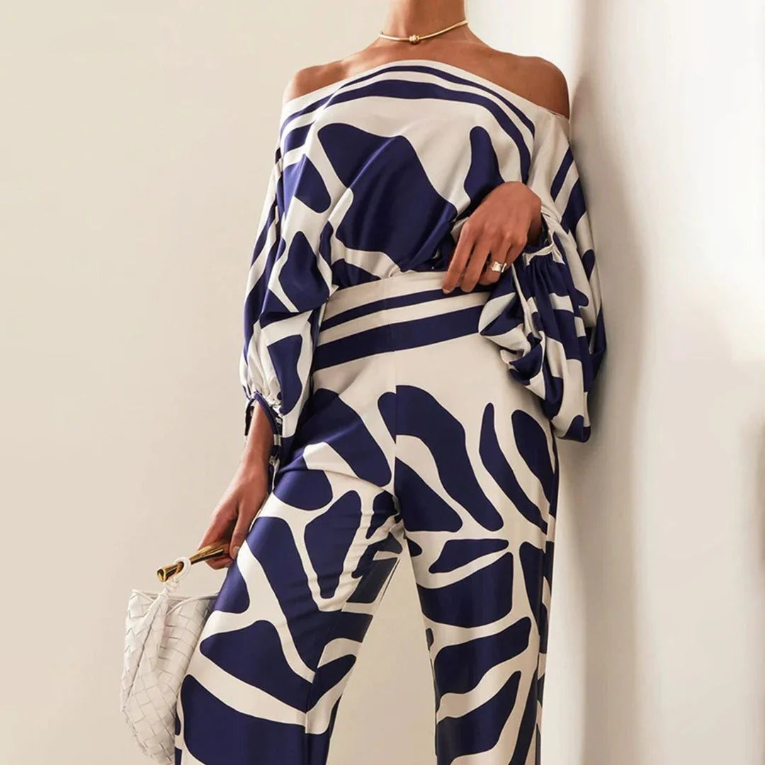 Image of Women's Wide Leg Abstract Print Pant Set