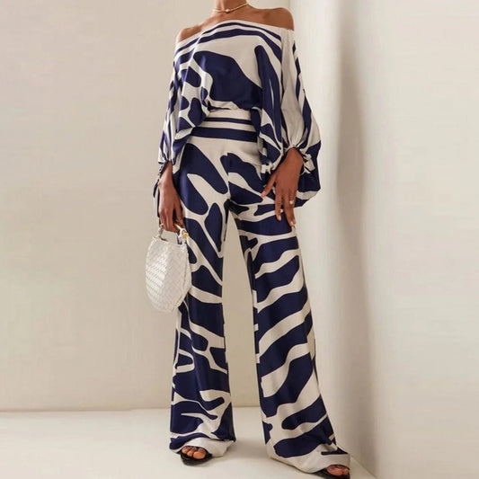 Image of Women's Wide Leg Abstract Print Pant Set