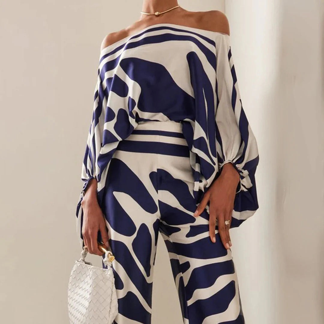 Image of Women's Wide Leg Abstract Print Pant Set