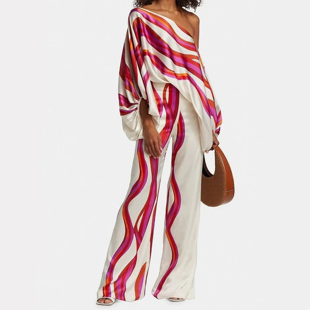Image of Women's Wide Leg Abstract Print Pant Set