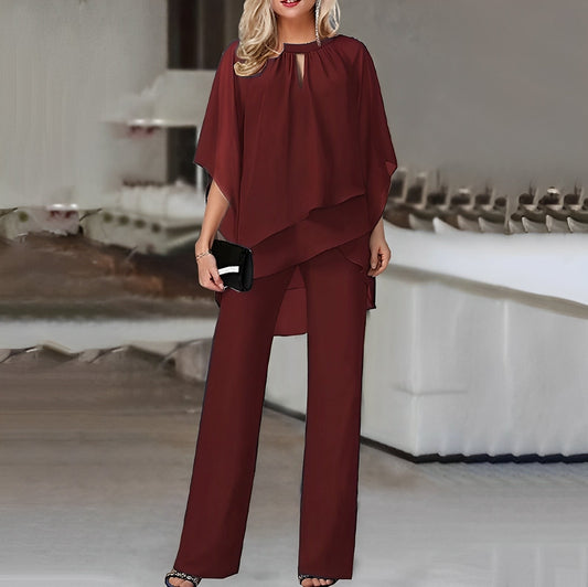 Image of Women's Wide Leg Overlay Top Pant Set