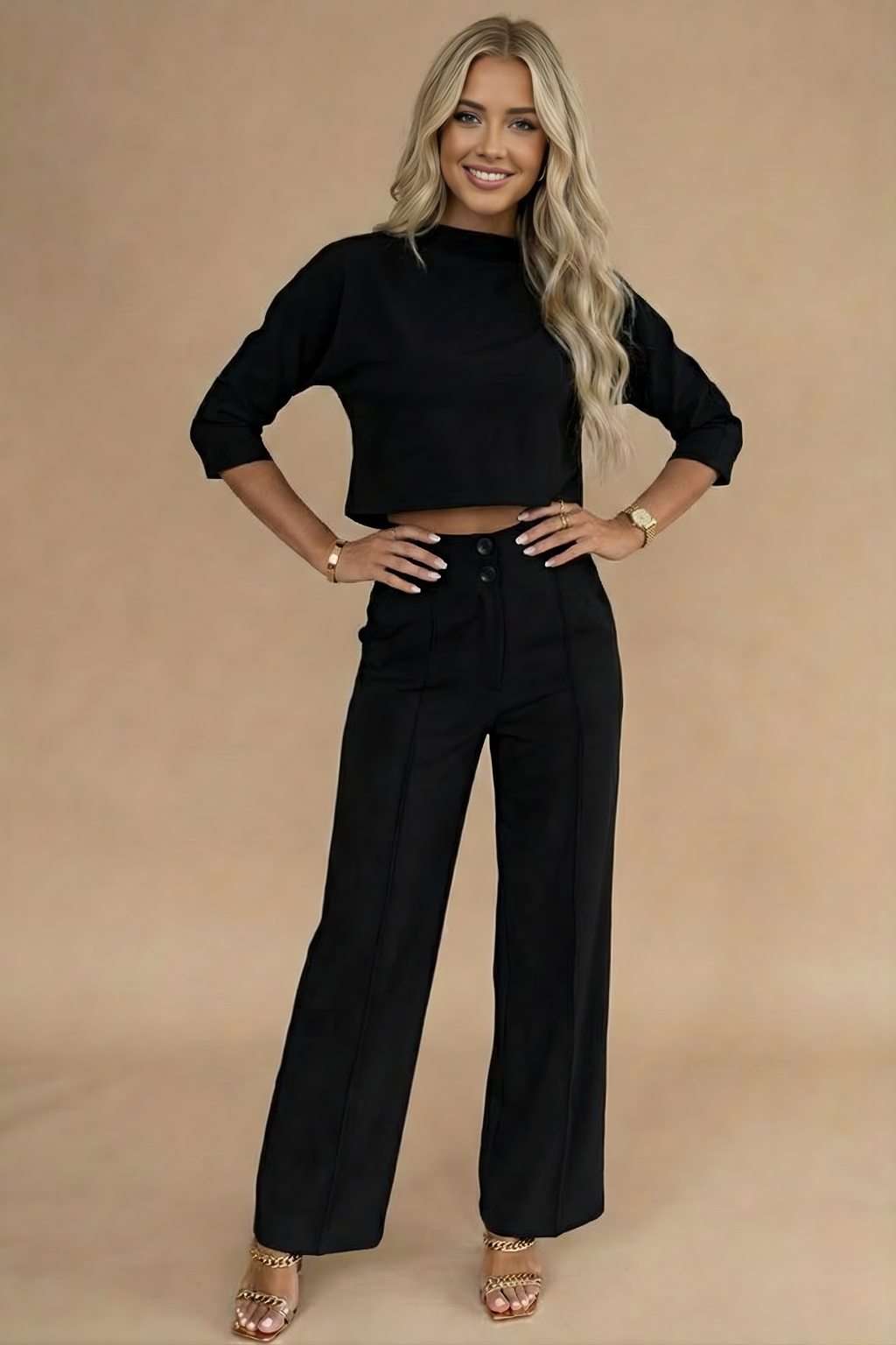 Image of Women's Wide Leg Two-Piece Pant Set