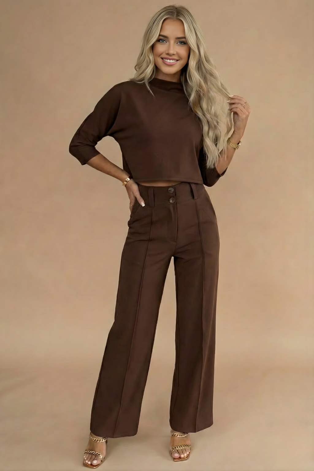 Image of Women's Wide Leg Two-Piece Pant Set