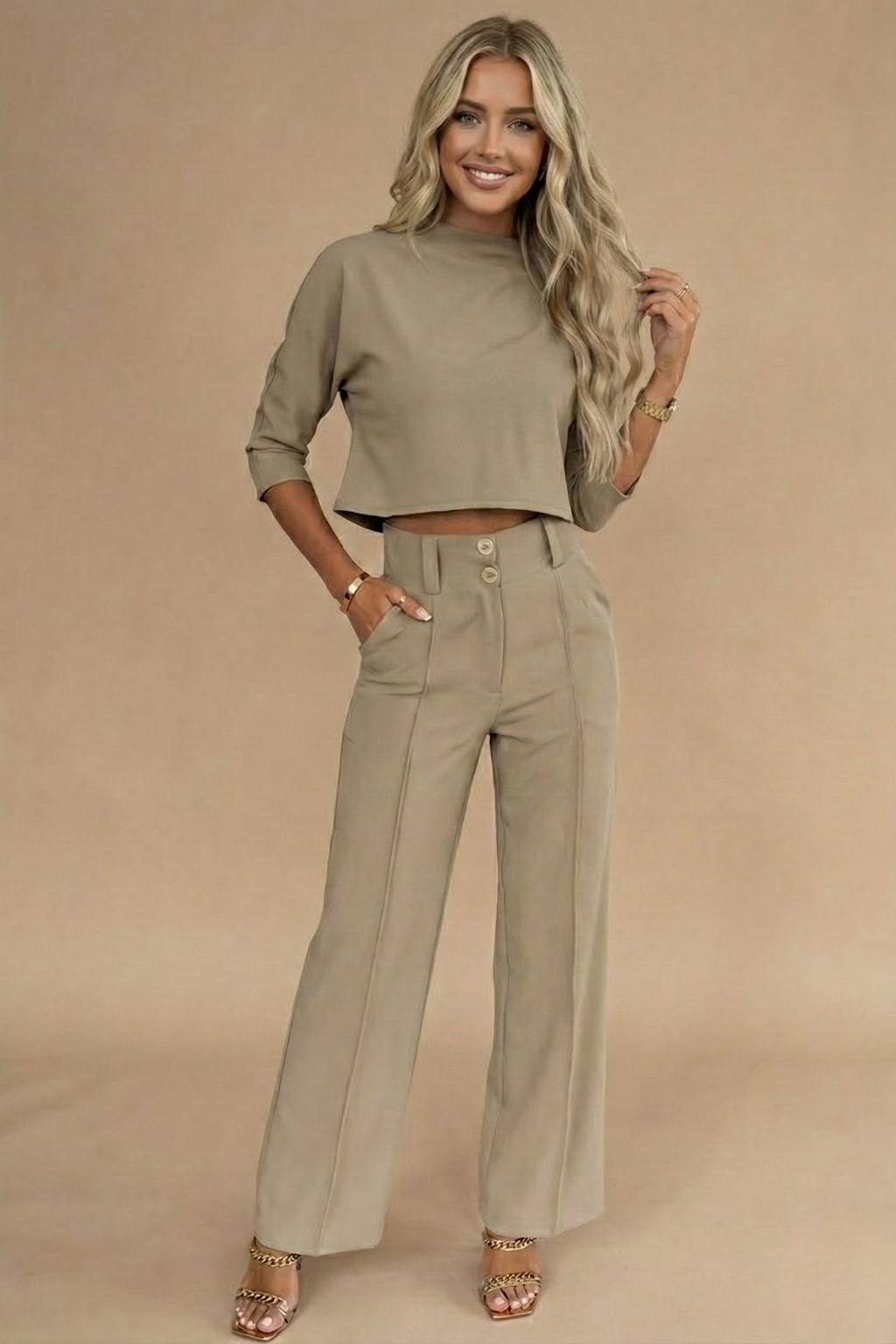 Image of Women's Wide Leg Two-Piece Pant Set