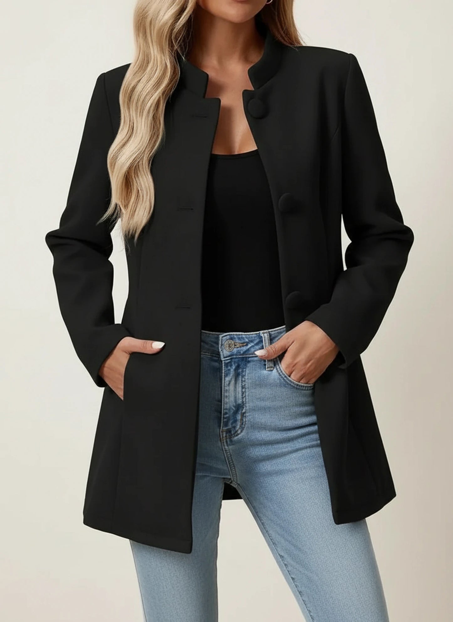 Women's Mandarin Collar A-Line Jacket