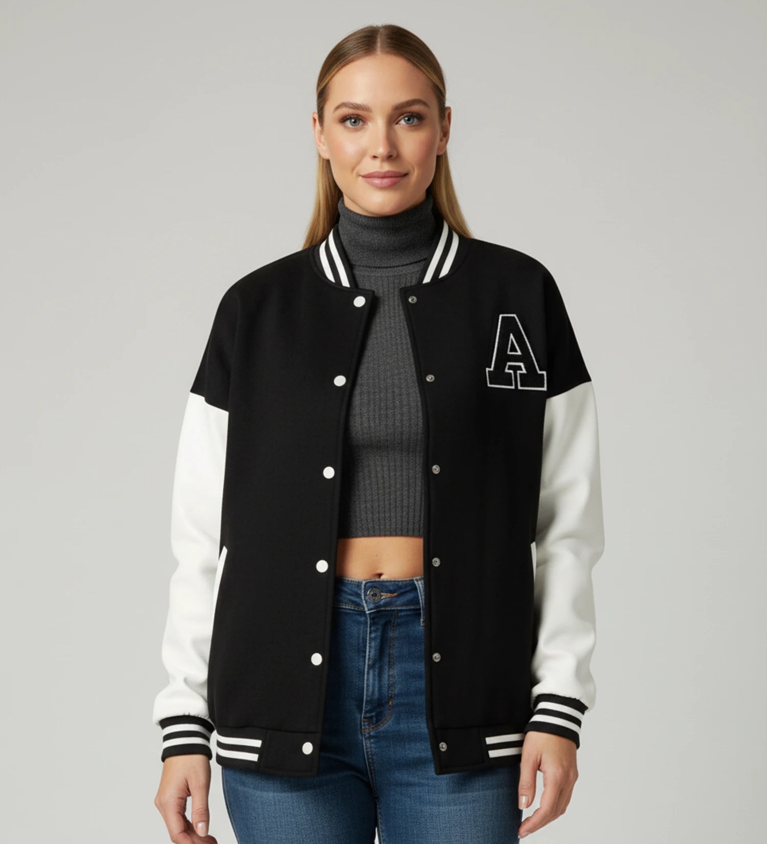 Women's Applique Letter Varsity Jacket image