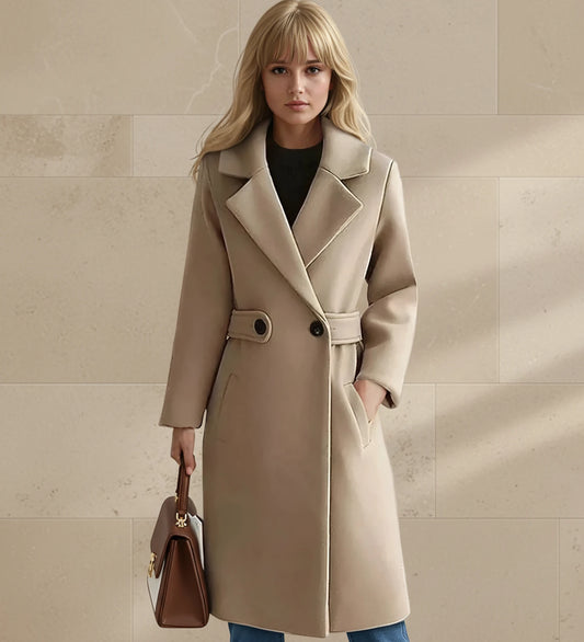 Women's Tailored Belted Coat with Wide Lapel