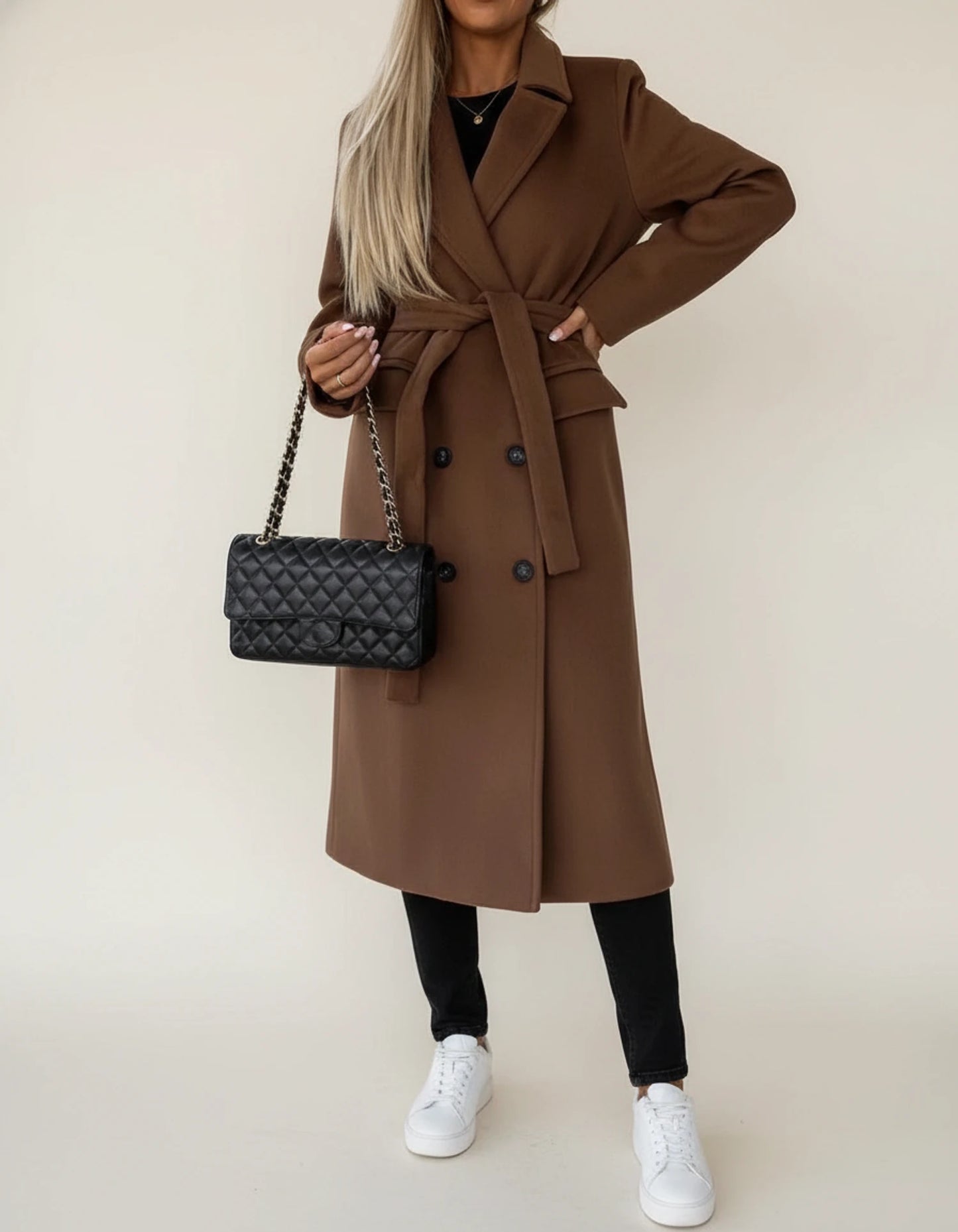 Women's Belted Midi Winter Overcoat