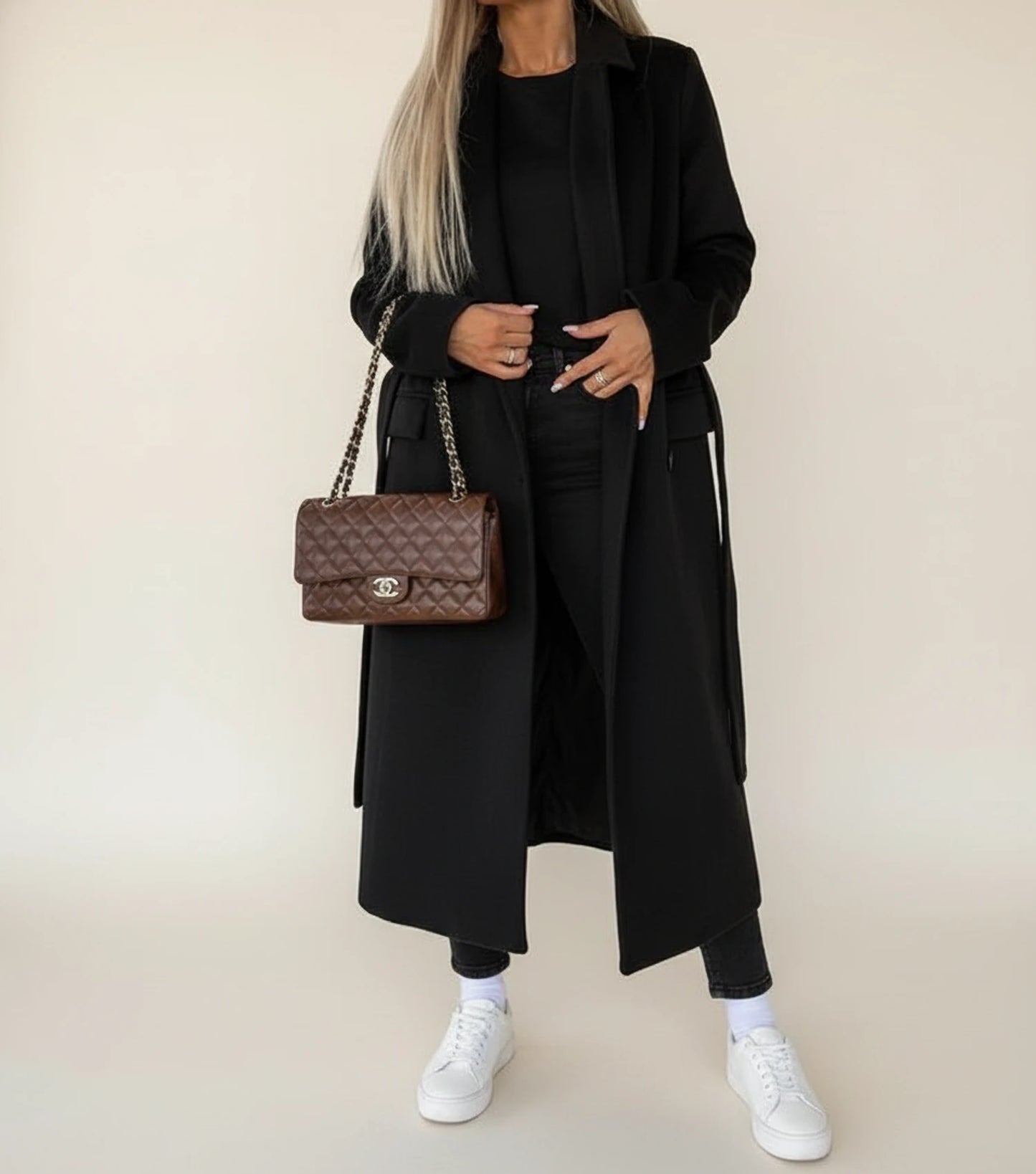 Women's Belted Midi Winter Overcoat
