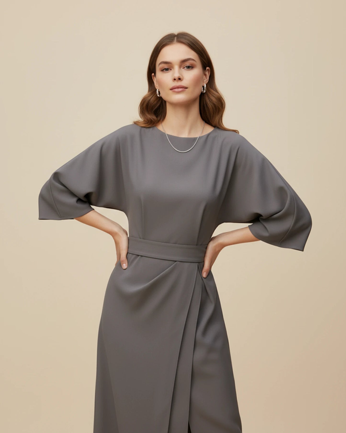 Women's Belted Wrap Midi Dress image