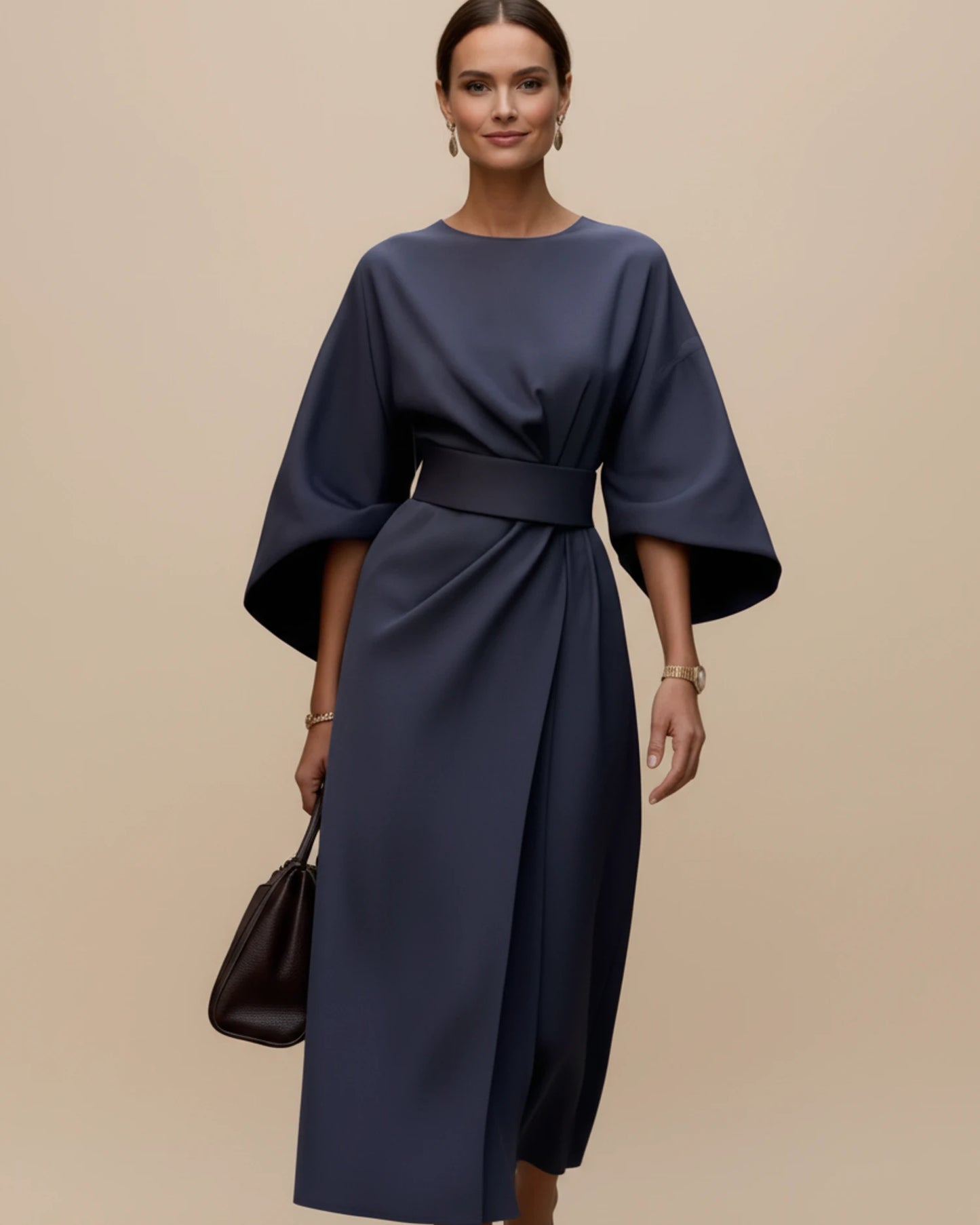 Women's Belted Wrap Midi Dress image