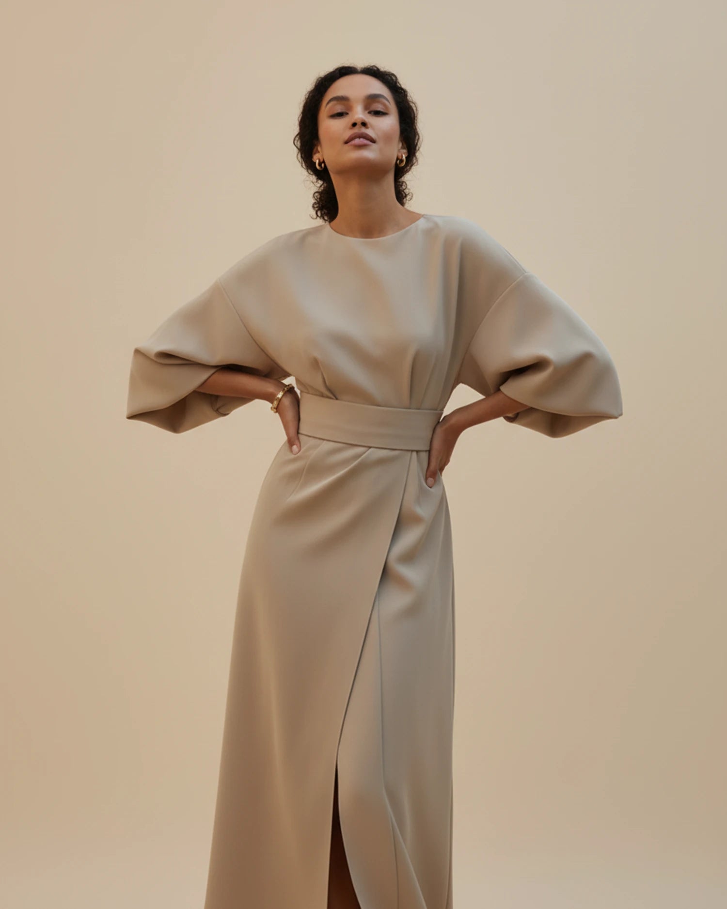Women's Belted Wrap Midi Dress image